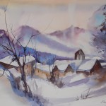 village enneigé 50x70