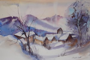village enneigé 50x70